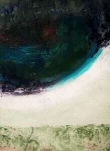 Dark green and white abstract painting with fluid organic texture