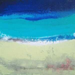 Blue and green abstract landscape painting with soft blended tones