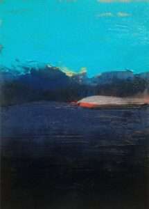 Dark blue abstract painting with subtle light highlight and depth