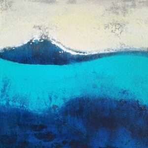 Light blue abstract seascape painting with minimal horizon line