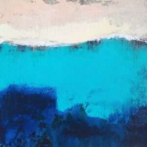 Bright turquoise abstract painting with layered ocean inspired textures